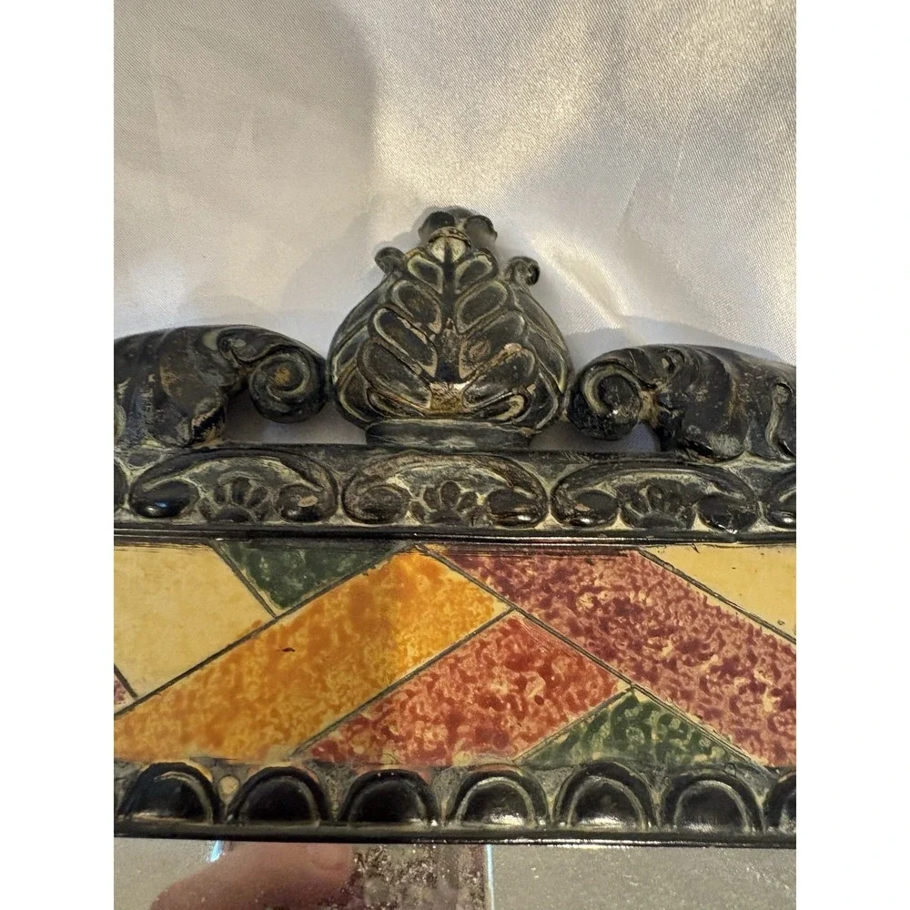 Vintage Stone Easel Back Mirror Black border Talavera vibes